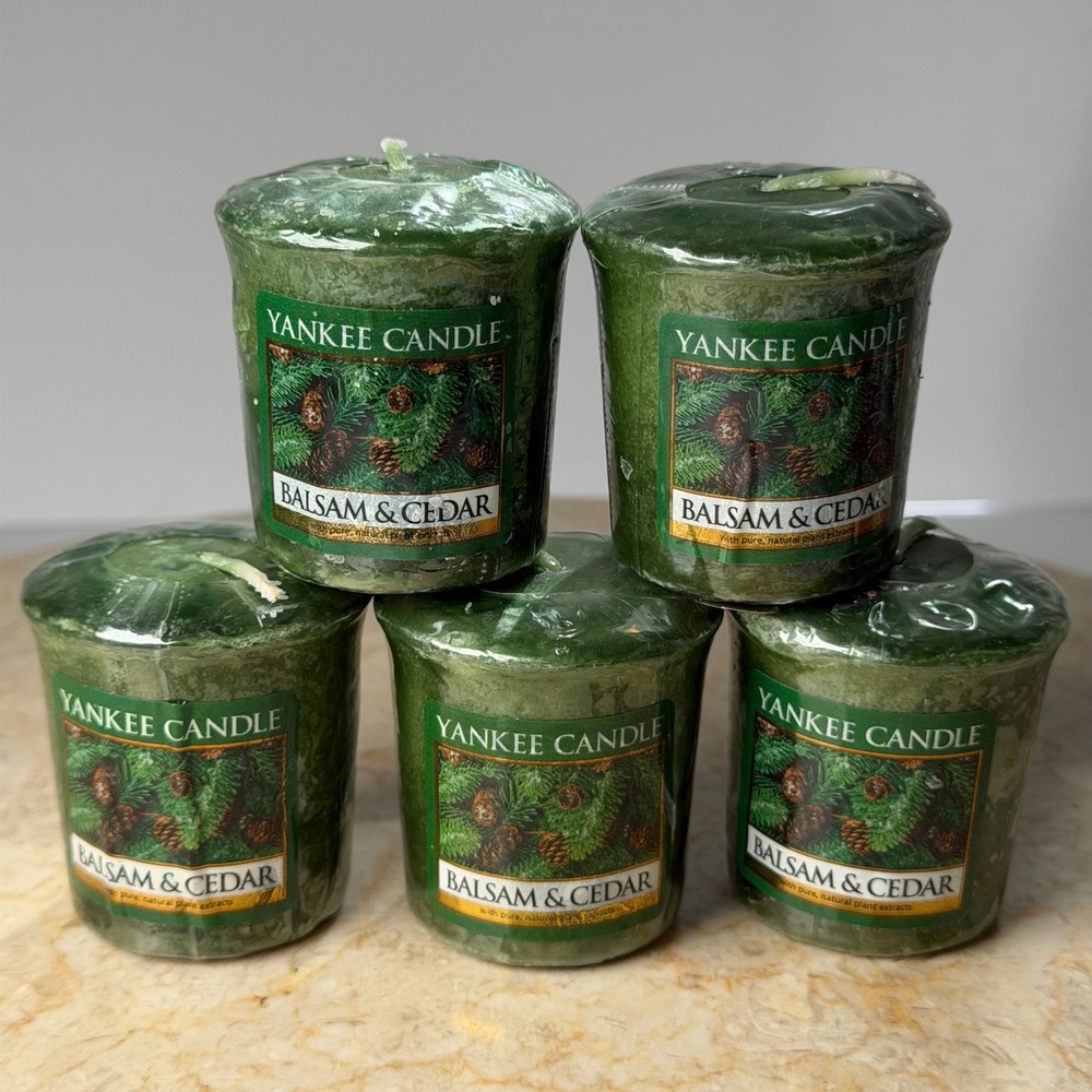 Yankee Candle Votive Set 5 1.75oz Green Balsam & Cedar Scented Holiday Candles